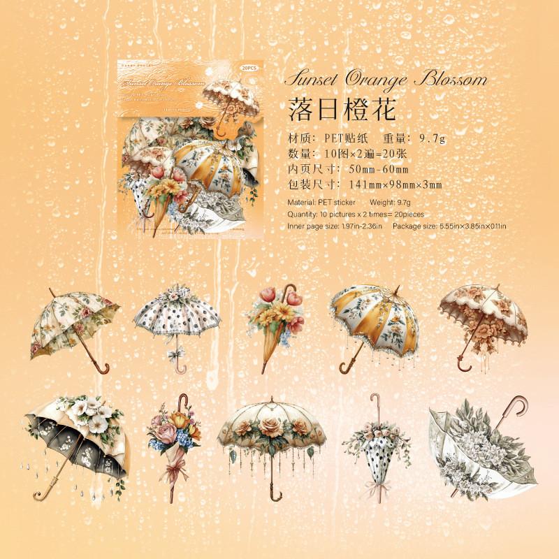 20 Pcs Floral Umbrella Journaling Stickers PET Junk Journal Supplies for Scrapbooking Crafts Planner Collage Card Album