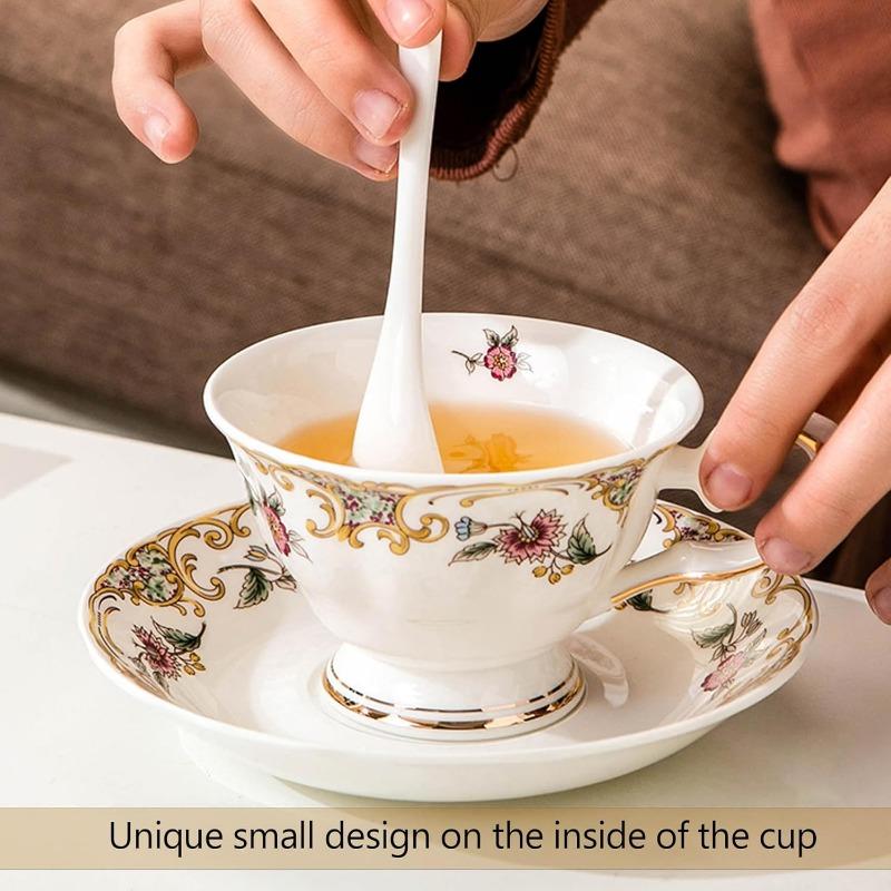 Bone China Tea Cup and Saucer Sets,Porcelain Tea Set with Teapot, Sugar Bowl,Creamer Pitcher,Floral Vintage Tea Cups and Saucers for Party Gift Giving
