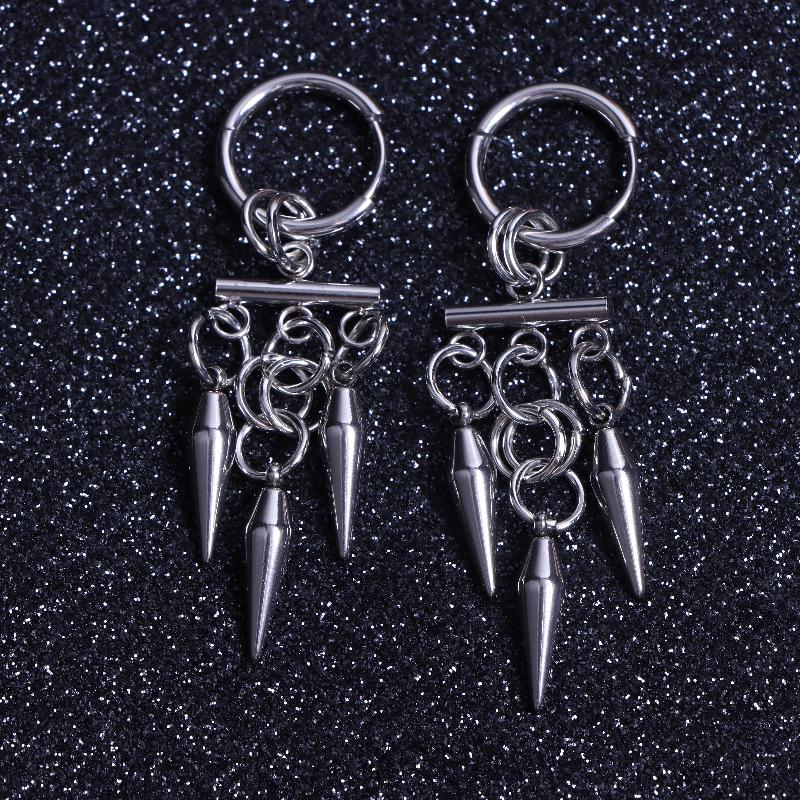 Готические панк серьги-кольца с шипами из нержавеющей стали, подвеска для унисекс Y2K, серьги-подвески с цепочкой и кисточкой