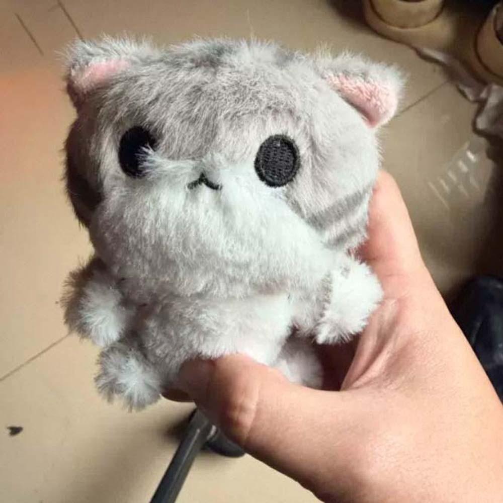 Cartoon Grey Cat Key Chain Soft Cute Pet Pendant Bag Charm Plush Doll Key Ring Festival Gifts