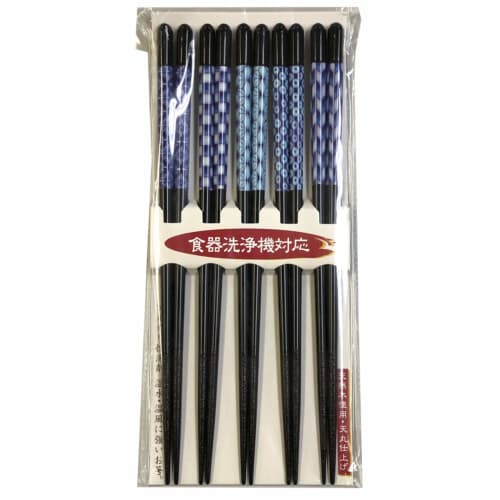 Ishida Japanese-Made Chopsticks, Set of 5, Indigo Finish, Dishwasher Safe, Natural Wood, 23cm