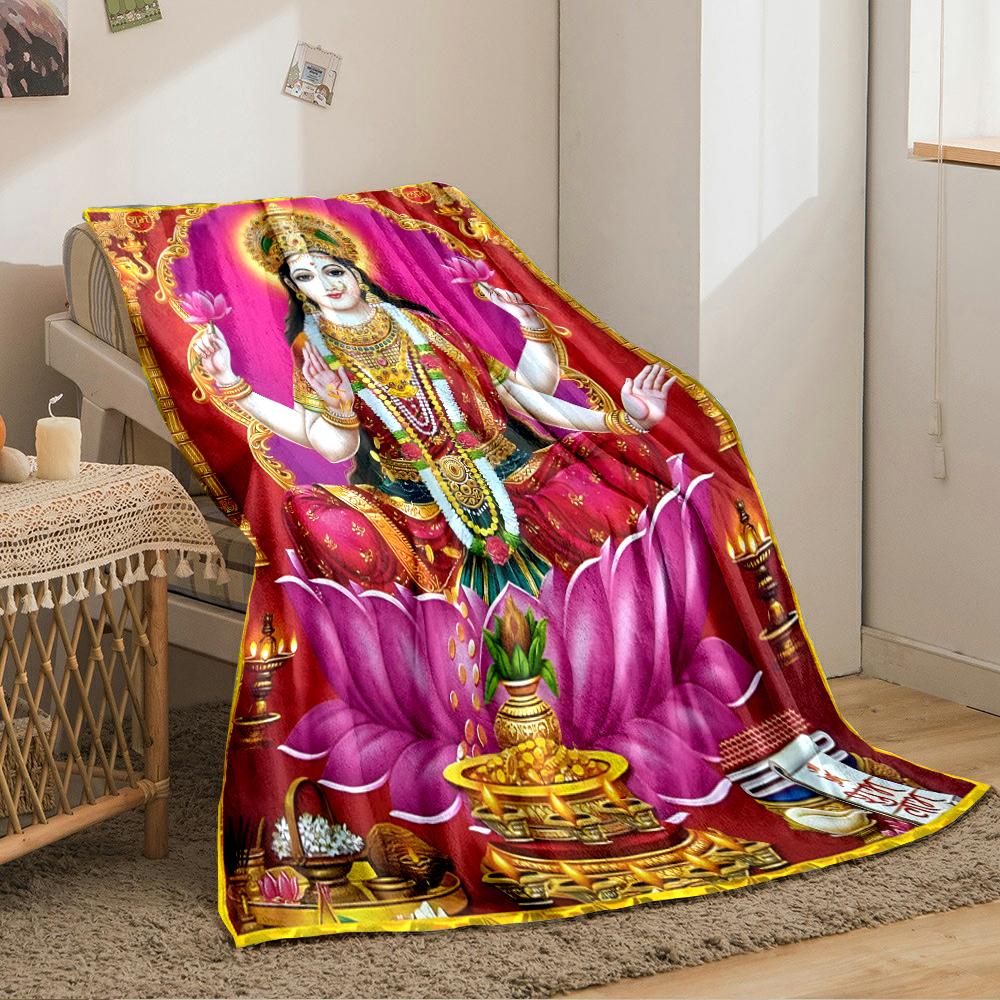 Goddess on Lotus with Gold AccentsFlannel blanket for bedroom, living room, sofa, and nap