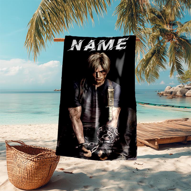 Personalized customized proof beach towel with Resident Evil Leon S. Kennedy pattern - soft, absorbent,quick-drying,perfect swimming,camping&bathing