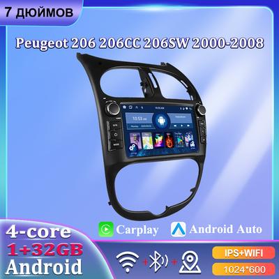 7'' автомобильный радиоприемник Android Carplay для PEUGEOT 206 206CC 206SW 2000-2008 автомобильный мультимедийный плеер Autoradio 1+32 ГБ