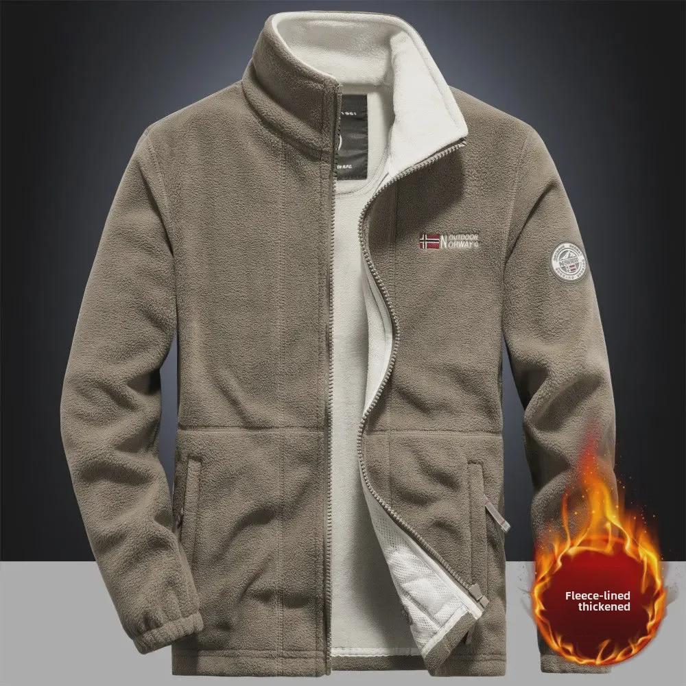 Мужская флисовая куртка: Утолщенная толстовка из овечьего флиса для отдыха на свежем воздухе весной, осенью и зимой