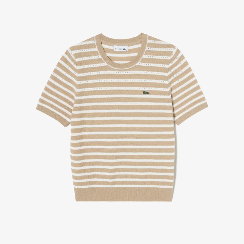 [lacoste] Women's Boucle Stripe Short Sleeve Sweater AF251E-56G02S