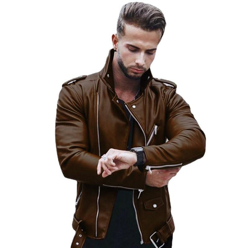 New autumn and winter European and American men's European and American leather jacket large size fashion slim leather jacket