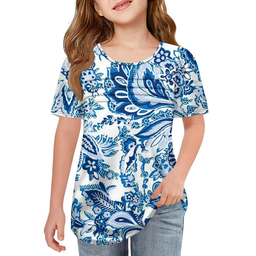 Детские футболки-поло Летнее пальто для отдыха с короткими рукавами Футболка с круглым воротником и принтом