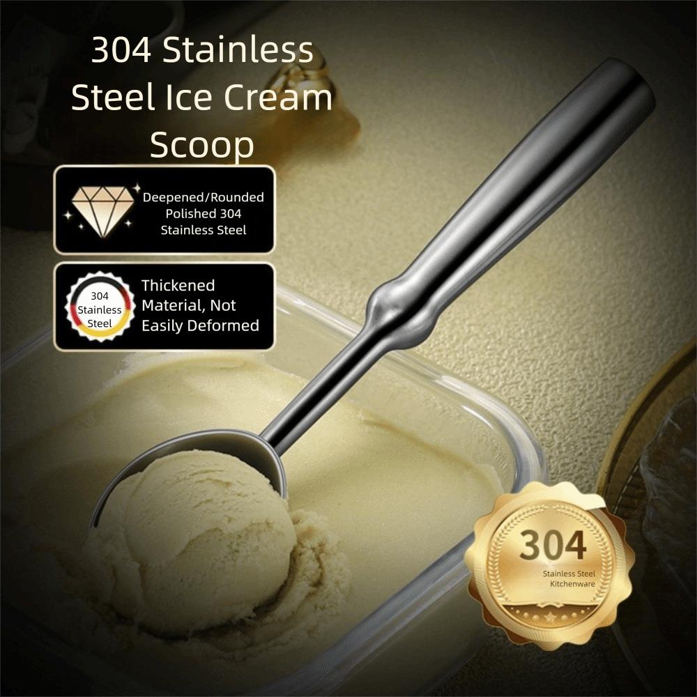 304 Stainless Steel Ice Cream Scoop Self-Dispensing Non Stick Watermelon Scoop Ergonomic Handle Durable Ball Digging Spoon