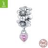 Оригинальный DIY Розовый Цветок Серебро 925 пробы Браслет из бусин Ювелирный аксессуар SCC1485