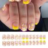24 Pcs Yellow French Tip Press On Nail Short Square False Nail Flowers Acrylic Nail Simple Full Cover Stick On Nail