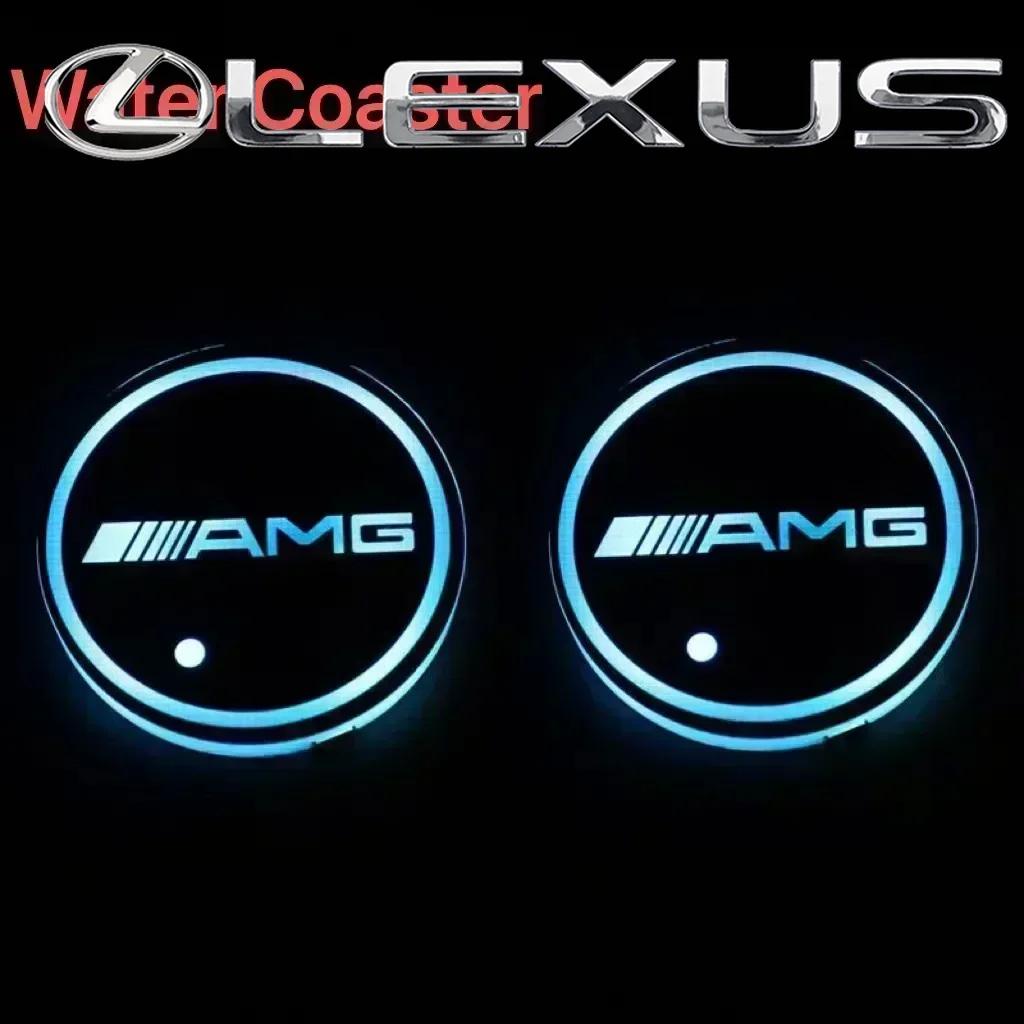 uvyn9 2PCS LED Illuminated AMG Water Cup Coaster For Mercedes Benz C260 W204 W205 W211 W212 W190 Auto Interior Atmosphere Light for