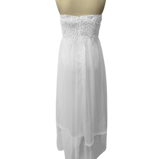 Женское вечернее платье с открытыми плечами-бандо с открытыми плечами и разрезом подолу, двухслойная цветочная аппликация, плиссированное кружевное бальное платье без рукавов с высокой талией, макси