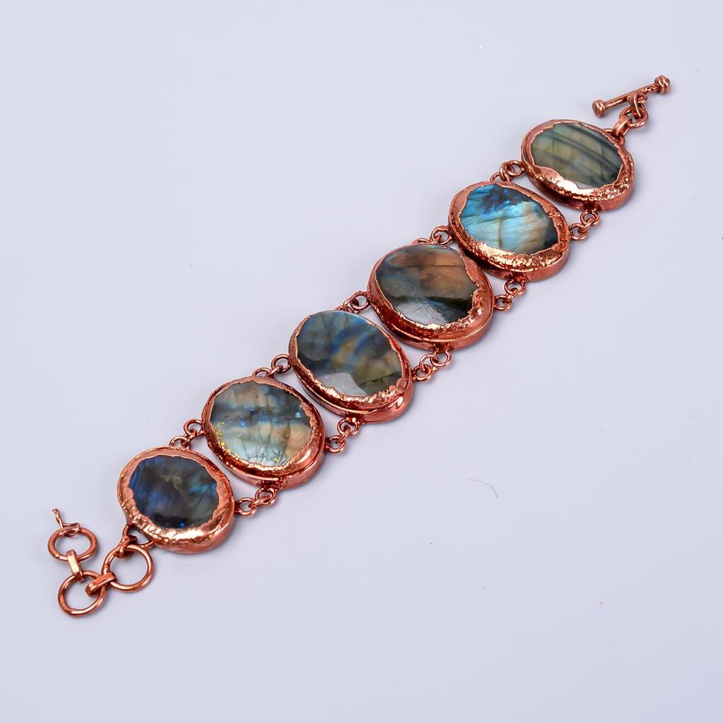 Лабрадорит Драгоценный камень Медь День рождения Гальванопластика Заявление Подарок жене Браслет V-77