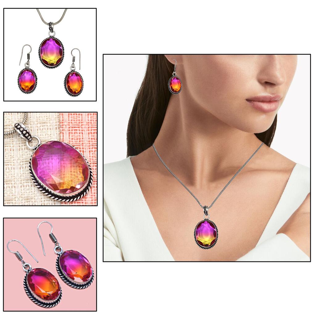 Турмалиновый комплект из драгоценных камней, подарок на свадьбу, двухцветный кулон, серьги, кольцо