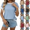 Женская мода Однотонная футболка с круглым вырезом, вязаная, с коротким рукавом, с цветовыми блоками, свободного кроя