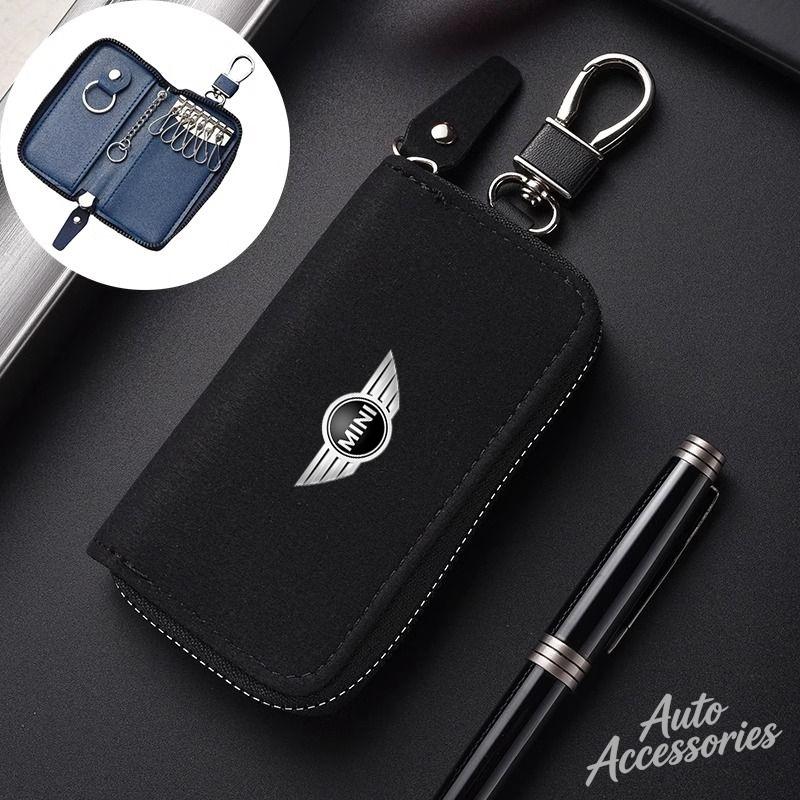 Leather Car Key Case Multifunction Unisex Zipper Wallet Accessory For Bmw Mini Cooper Clubman Countryman R57 R58 R59 R60 sticker w3