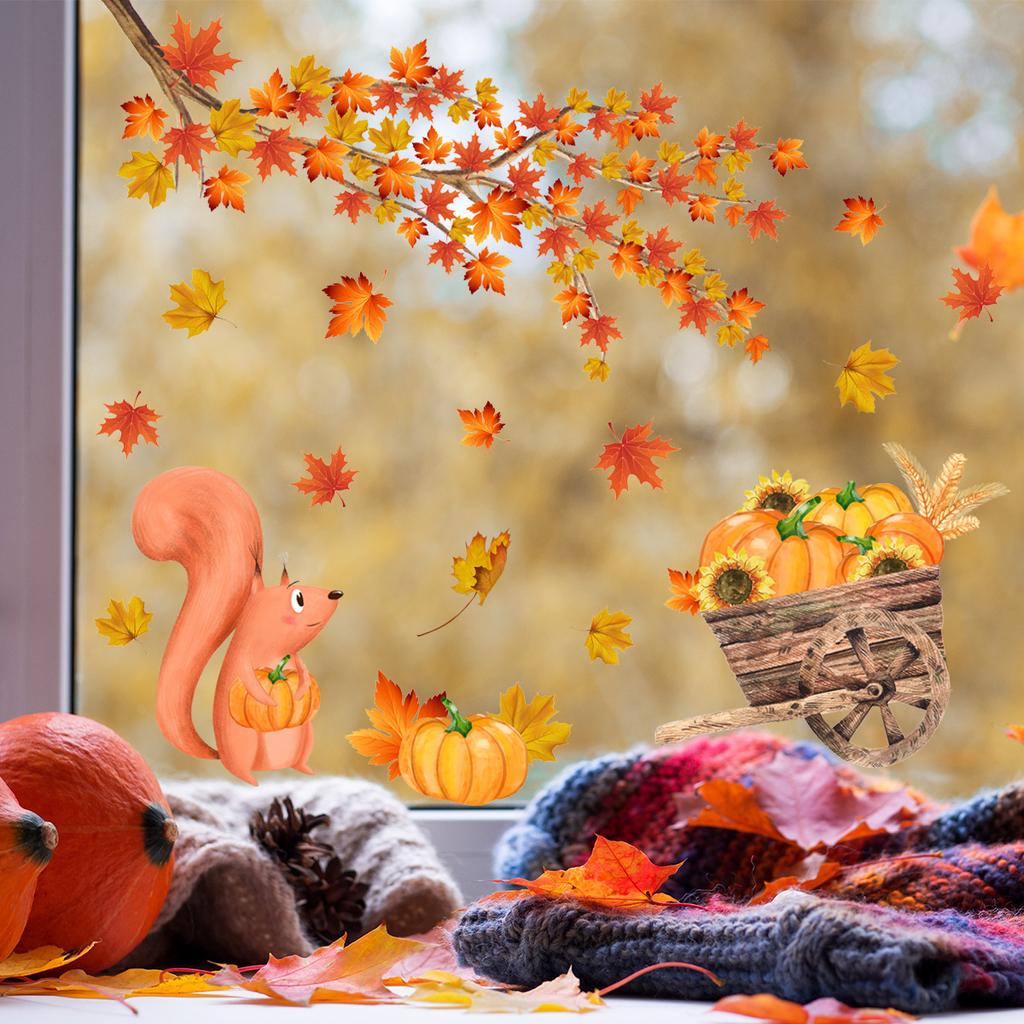 Наклейка на стену с изображением тыквы на День Благодарения, наклейка на электростатическое стекло, двухсторонняя визуальная декоративная наклейка на стену для детской комнаты, дома