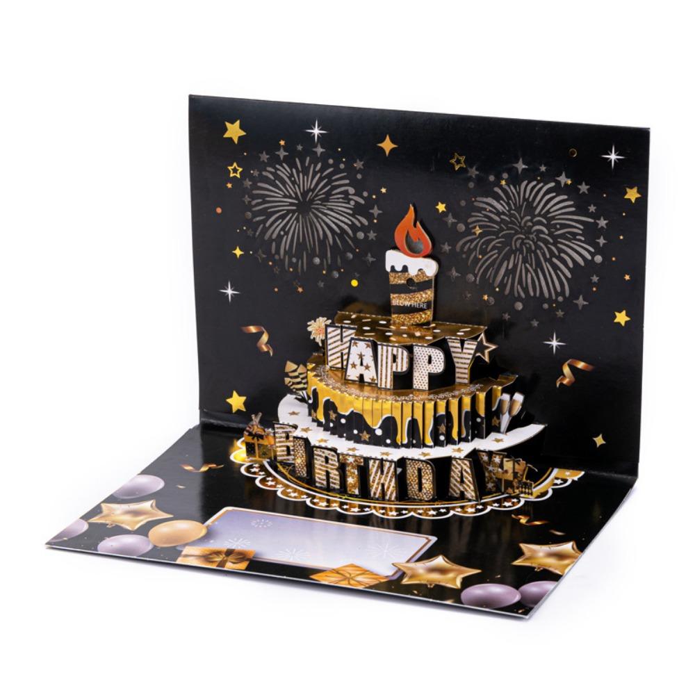 Multicolor Happy Birthday Cards Cartoon with Envelope Music Postcard Craft Music Lighting 3D Paper Carving Greeting Card