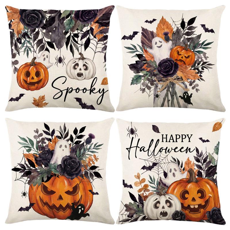 Halloween Pillow Covers Pumpkin Ghost Print Couch Throw Pillow Case Cushion Cover for Sofa Bed Holiday Decor 45x45cm
