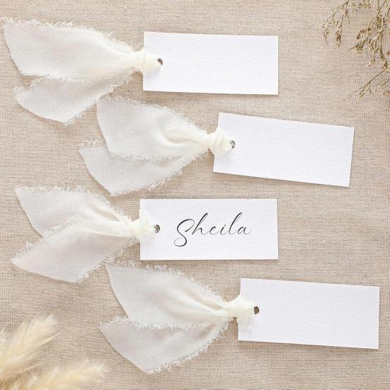 Handwritten Business Cards 50 Sheets Blank Textured Paper Cards with Chiffon Ribbon Wedding Invitations Table Name Tags for Party Banquet Office Decor