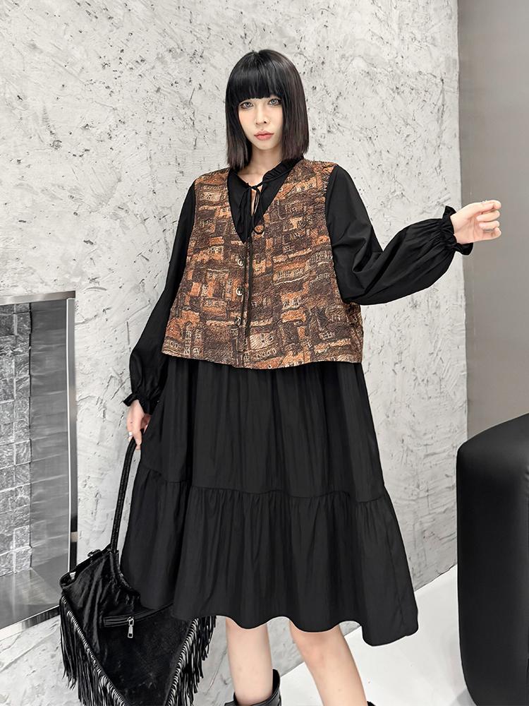 Xitao Ретро-гонконгский стиль поддельное платье из двух частей LJ1058