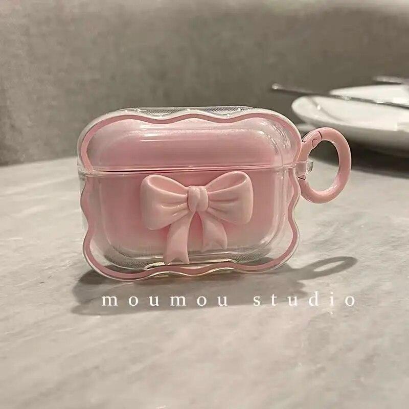 Чехол для наушников с 3D бантом и волной для AirPods 1, 2, 3, защитный чехол