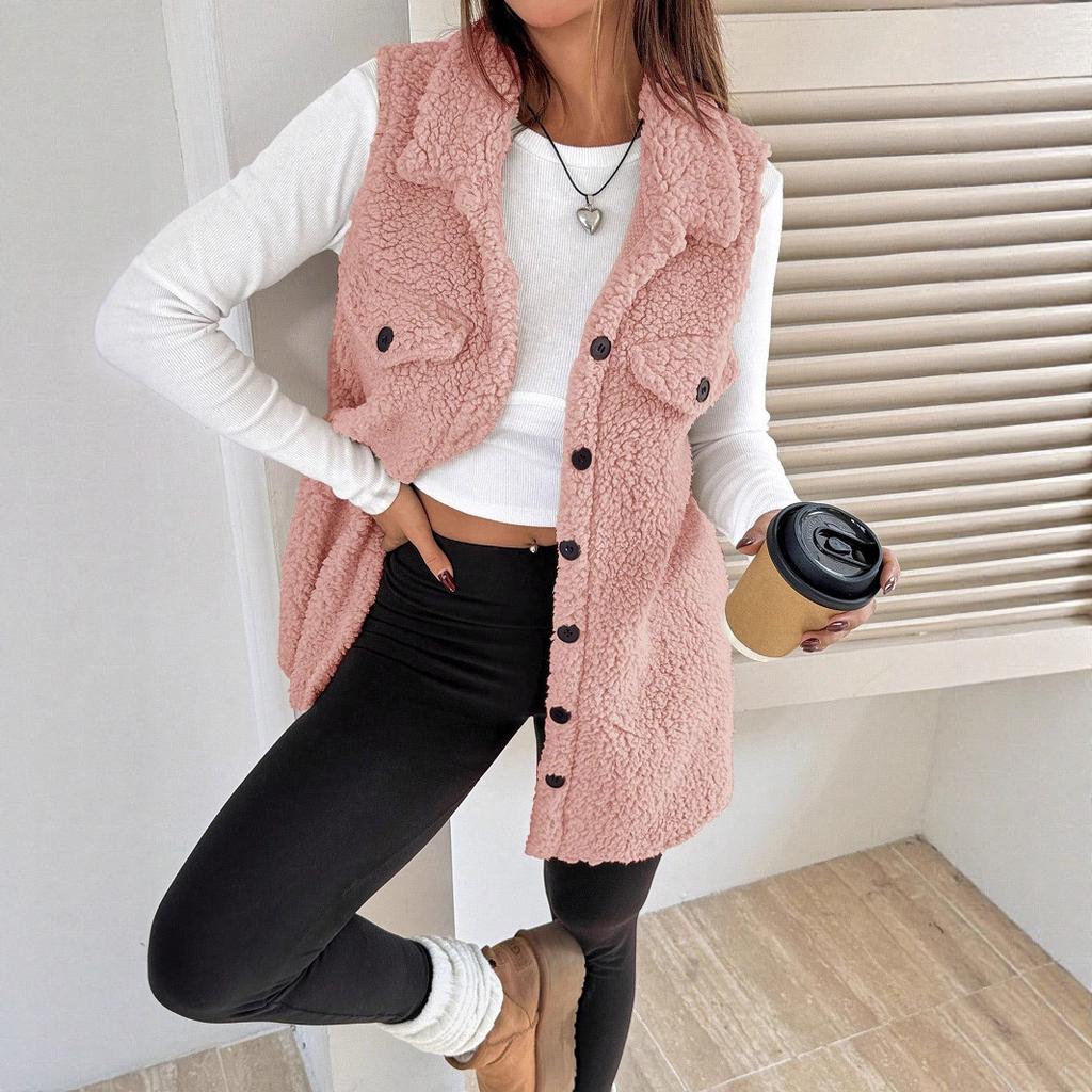 Autumn Winter Lamb Wool Vest Women Sleeveless Coat Female Waistcoat Warm Outwear