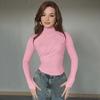 2024 Autumn/Winter Women's Slim Fit Pleated High Collar Long Sleeve Solid Color Fashion Tops