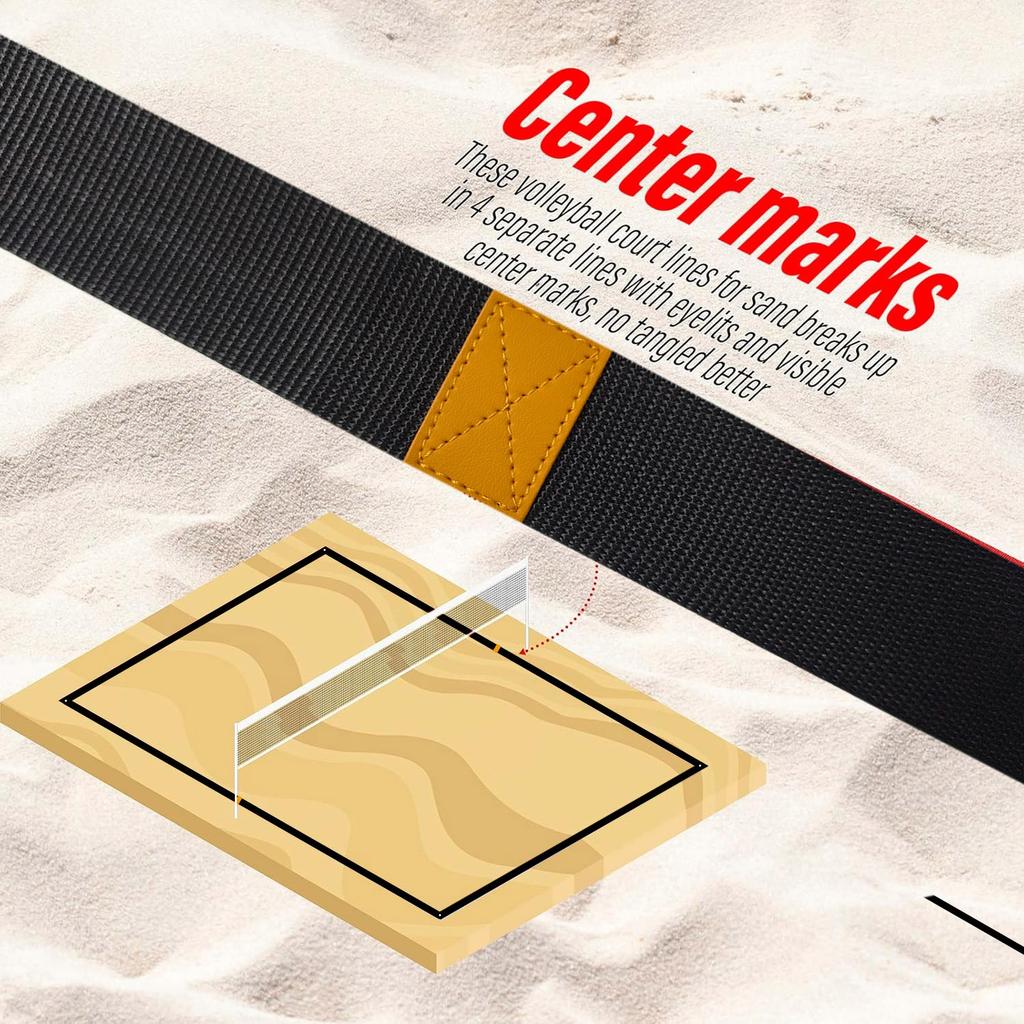 Линия площадки для пляжного волейбола Граница и лицевая линия площадки для пляжного волейбола 16 м X 8 м Официальный размер площадки для пляжного волейбола Комплект линий для площадки для песочного волейбола