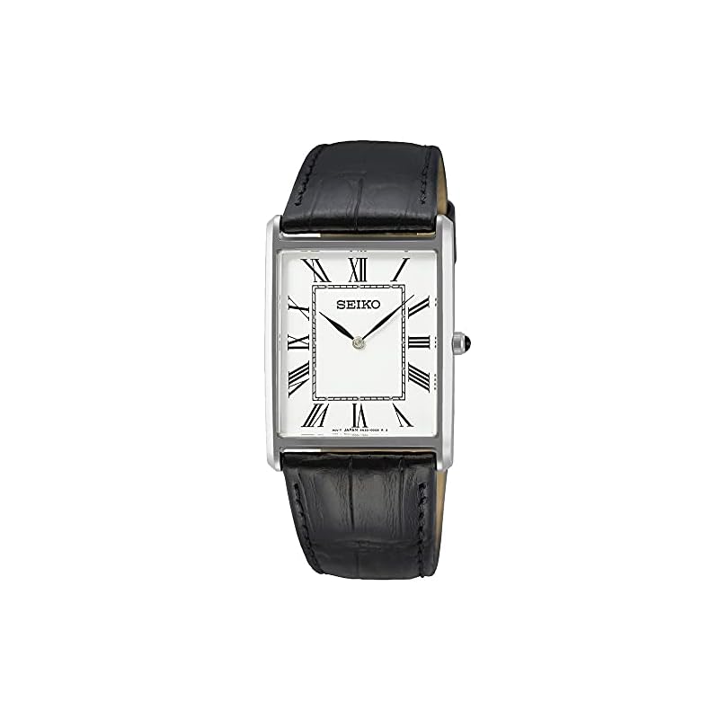 Мужские кварцевые часы Seiko квадратного дизайна SWR049 с белым циферблатом и черным кожаным ремешком [Б/У]