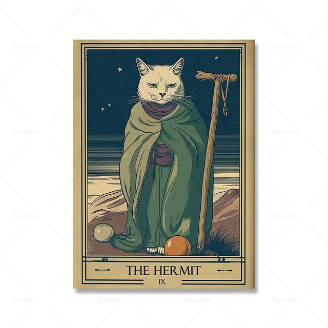 Солнце Луна Любовник Волшебник Таро Кот Богемная Настенная Картина Маслом Ведьма Любовник Подарочная Печать и Плакат