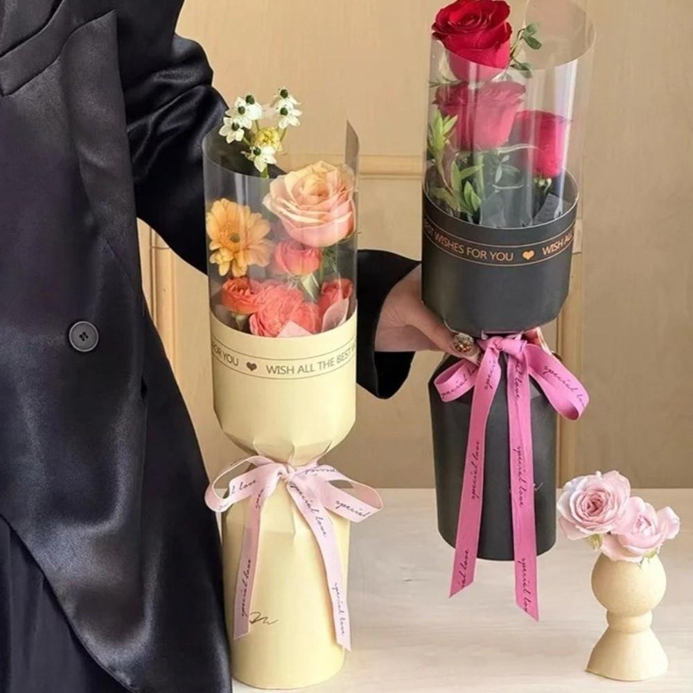 10 шт. Водонепроницаемые пакеты для упаковки одиночных цветов Прозрачные Романтичные Ведерки-объятия Сумки для букетов Интегрированные пакеты для цветочных композиций