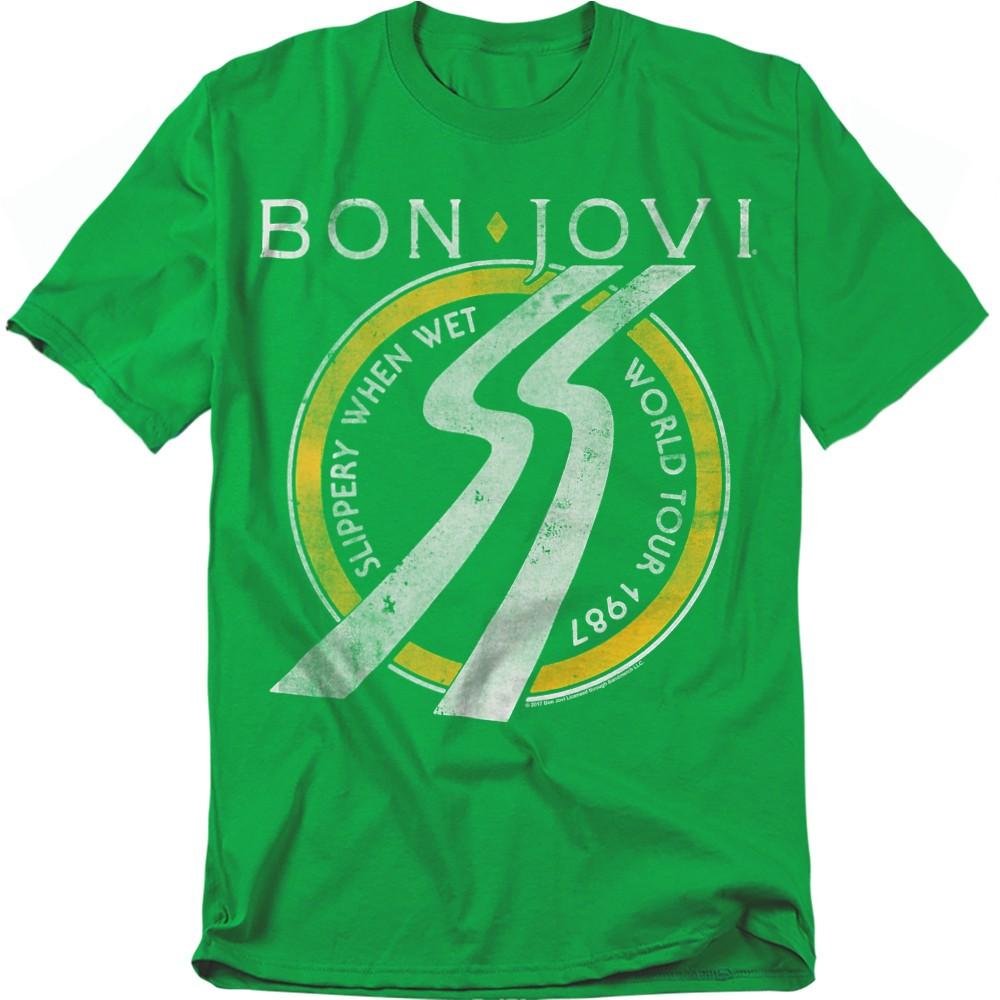 Bon Jovi Slippery When Wet World Tour T-Shirt S-4XL, Kelly Green