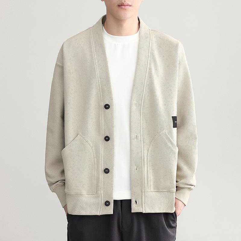 Мужской зимний вязаный кардиган большого размера с V-образным вырезом, кардиган на пуговицах, утолщенная трикотажная рубашка с длинными рукавами