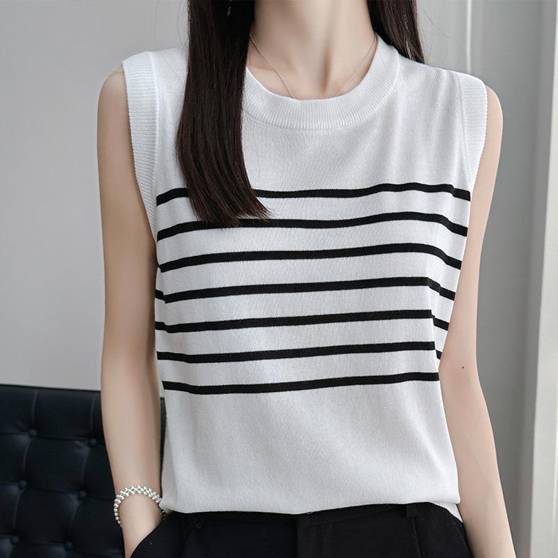 Женская майка в полоску MODERN NEW SAGA летняя футболка без рукавов вязаный топ жилет женский с круглым вырезом
