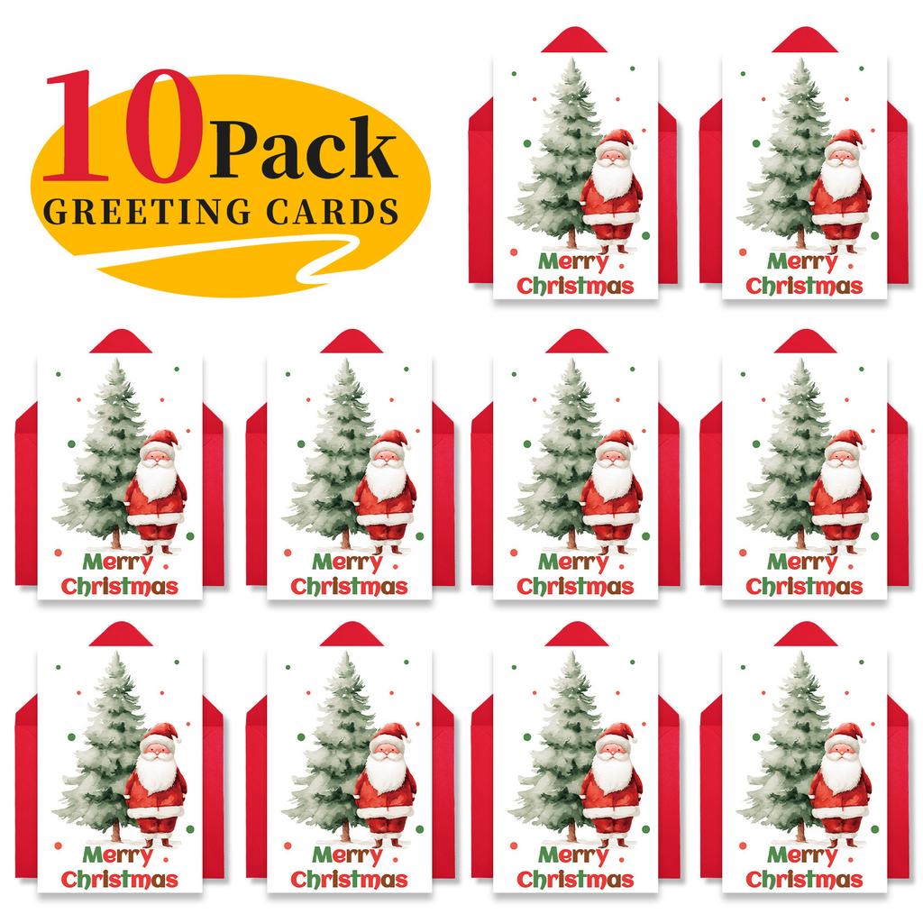 10PCS Cute Cartoon Christmas Greeting Cards Set with Envelopes, Large Size Xmas Cards for Holiday Wishes & Gifts