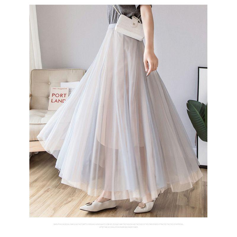 High Waist Mesh Slim Pleated Skirt High Waist Mesh Slimming Pleated Maxi Skirt Gauze Skirt