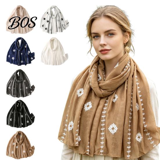 Floral Embroidered Shawl Solid Color for Women, Lightweight Soft Gauze Scarf with Vine Texture, 180x90cm Breathable Wrap Spring Summer Autumn