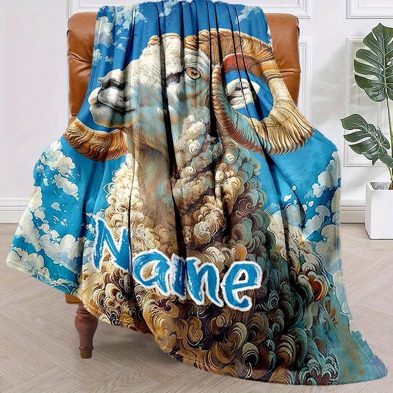 Sheep Horns Customize Your Name Blanket Warm Comfortable And Soft Blankets Are Suitable For Home Lunch Break Blanket Office Sofa Sofa Gift To