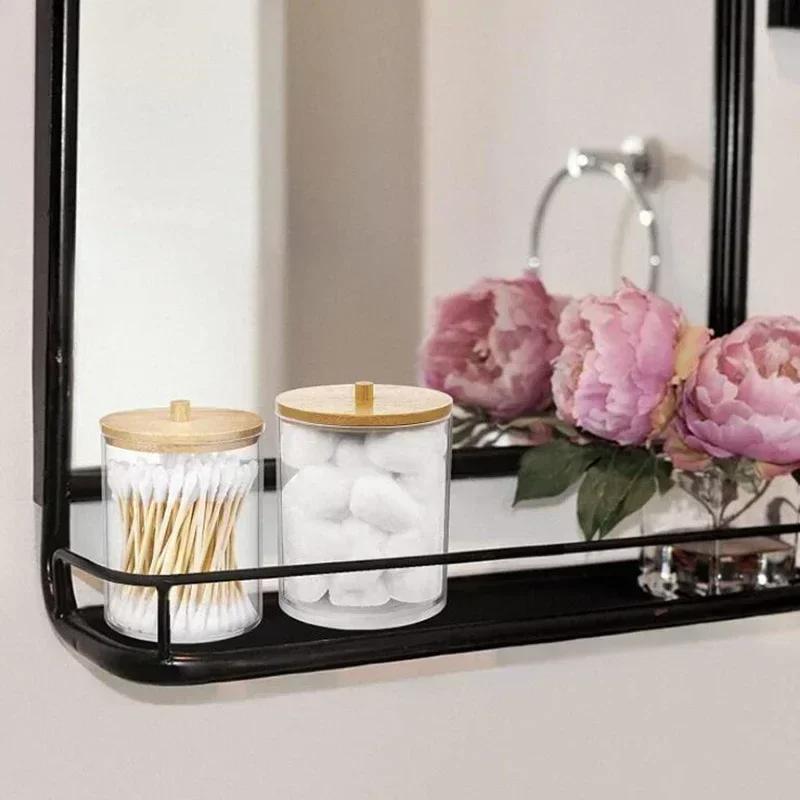 Акриловый ящик для хранения баночка для ванной комнаты Органайзер для макияжа Хлопковый круглый держатель для подушечек Коробка для ватных тампонов Держатель Qtip Диспенсер с бамбуковой крышкой