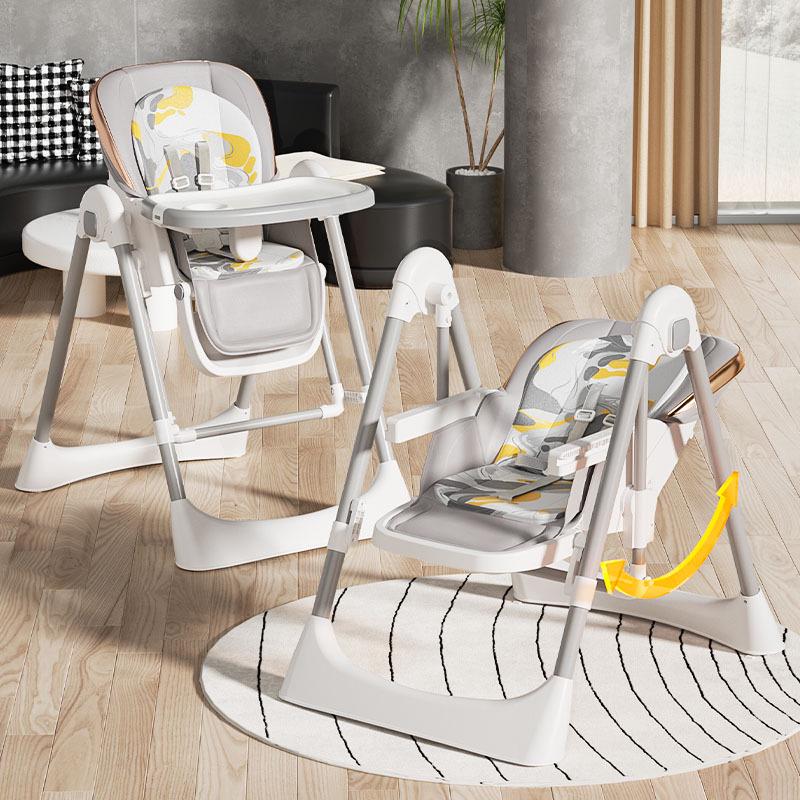 Multifunctional Baby High Chair (0-6 Years): Foldable, Convertible To Rocker, Recline & Sit Positions for Dining & Rest.