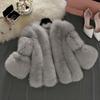 Womens Fashion Long Sleeve Jackets Short Stitching Button Faux-Fur Warm Casual Coat Outwear