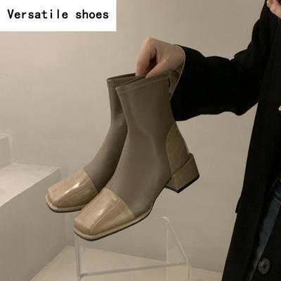 Уличный стиль, квадратный носок, женские ботильоны, модные молнии, современные короткие ботинки, осень-зима, женские лаконичные туфли на толстом каблуке