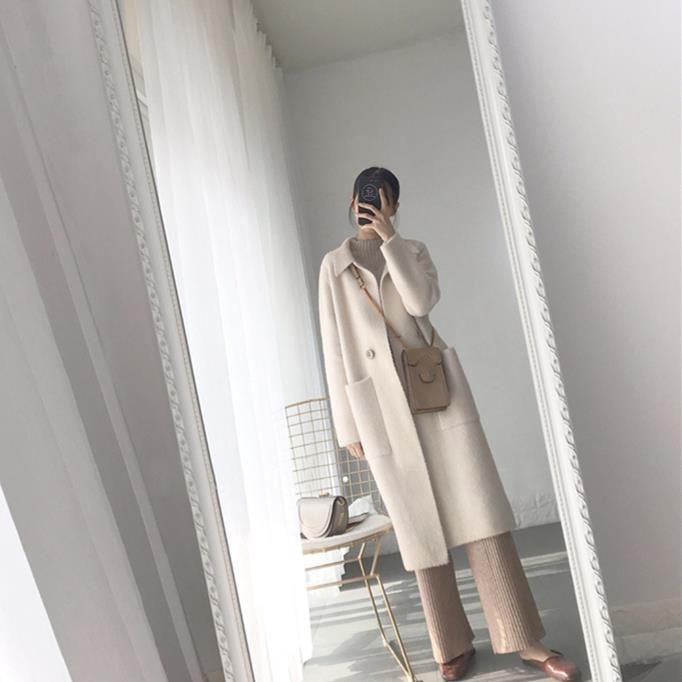 Winter Wild Mohair Warmth Thick Imitation Mink Wool Women Loose Cardigan Mid-length Over The Knee Thick Coat Windbreaker Women Knit