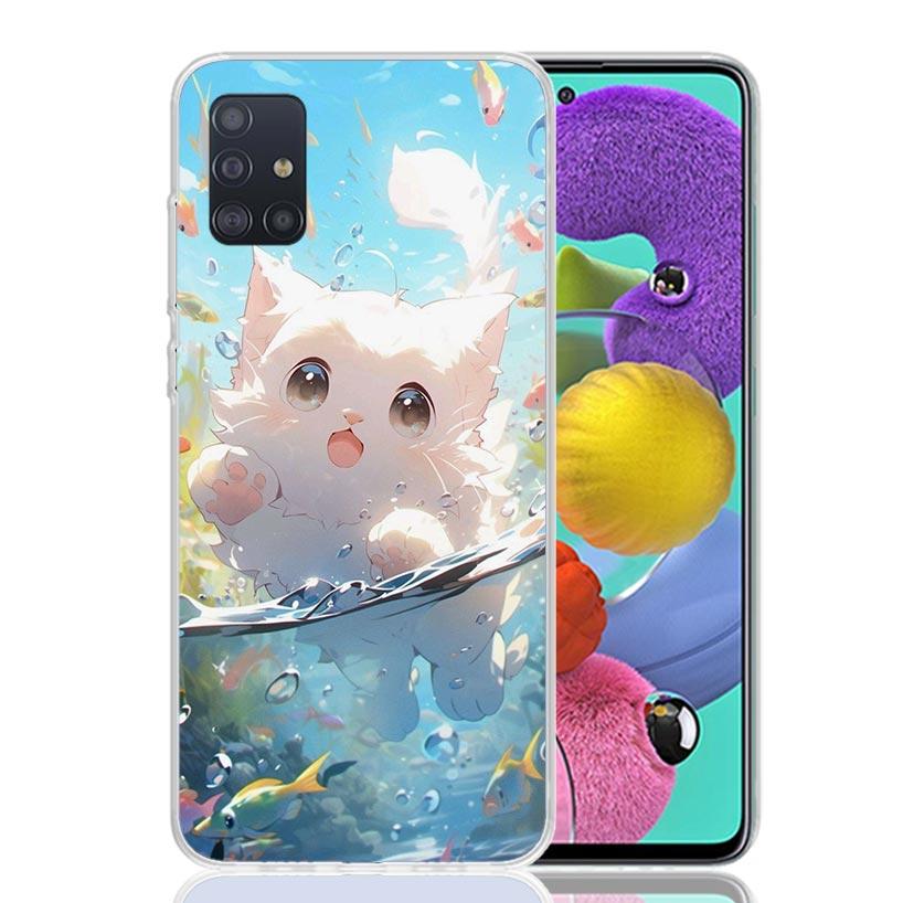Мультяшный Милый Кот Рыба Эстетичный Чехол Для Телефона Для Samsung Galaxy A52 A32 A22 A12 A02S A50S A30S A51 A31 AA71 Note 20 Ultra 10 S10 P