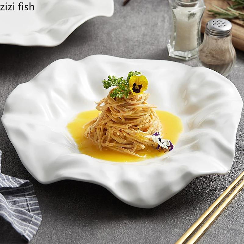 Креативная керамическая обеденная тарелка тарелка для стейка предметы интерьера неправильной формы посуда тарелка для пасты отель ресторан десертные тарелки