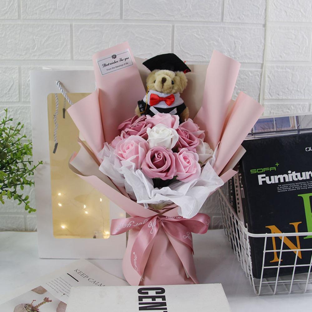 Букет розовых медведей Милый мультяшный медведь Милый мишка Шикарный букет мыльных цветов