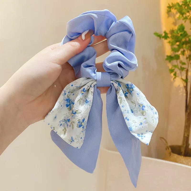 New Floral Print Bow Elastic Hair Bands Women Hair Ties Women Elegant Ribbon Rubber Band Headwear Girls Women Hair Accessories