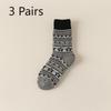 3 Pairs of Female Autumn and Winter Super Thick Warm Anti Cold Hair Ring Retro Pattern Wool Socks